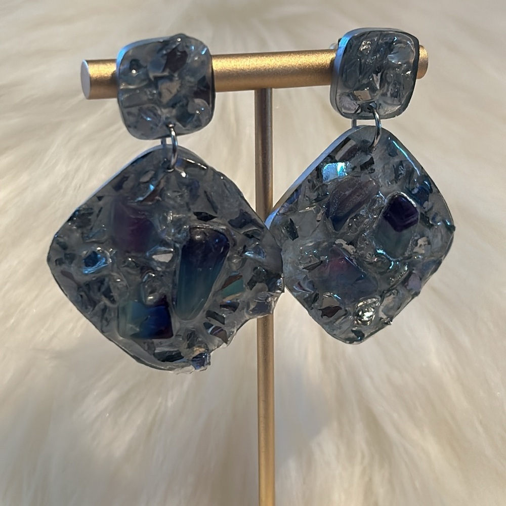 Handmade Tumbled Labradorite & Mirrored Glass Earrings ✨